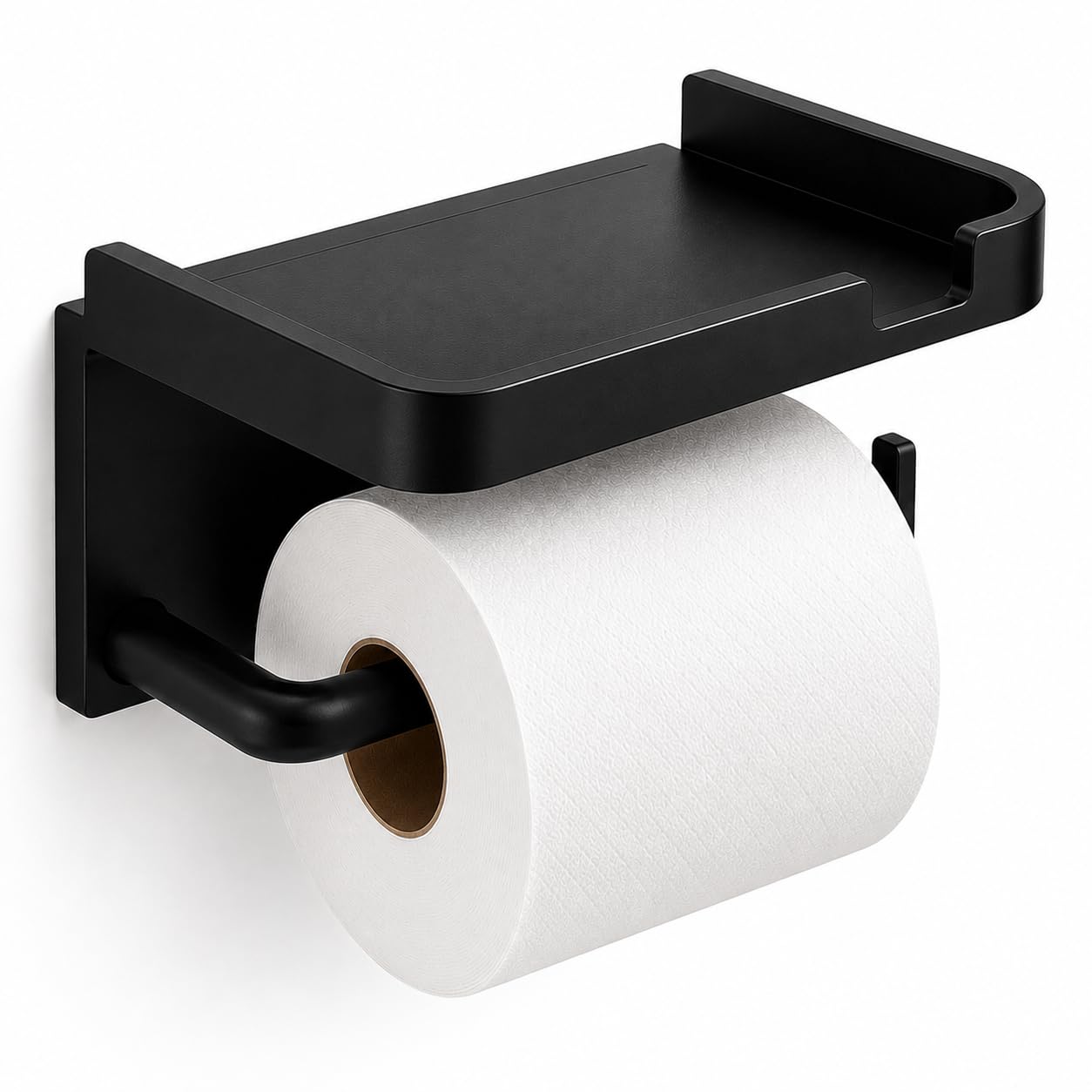 Porta Papel Higiênico com Prateleira Adesivo Sem Furo Acrílico Preto