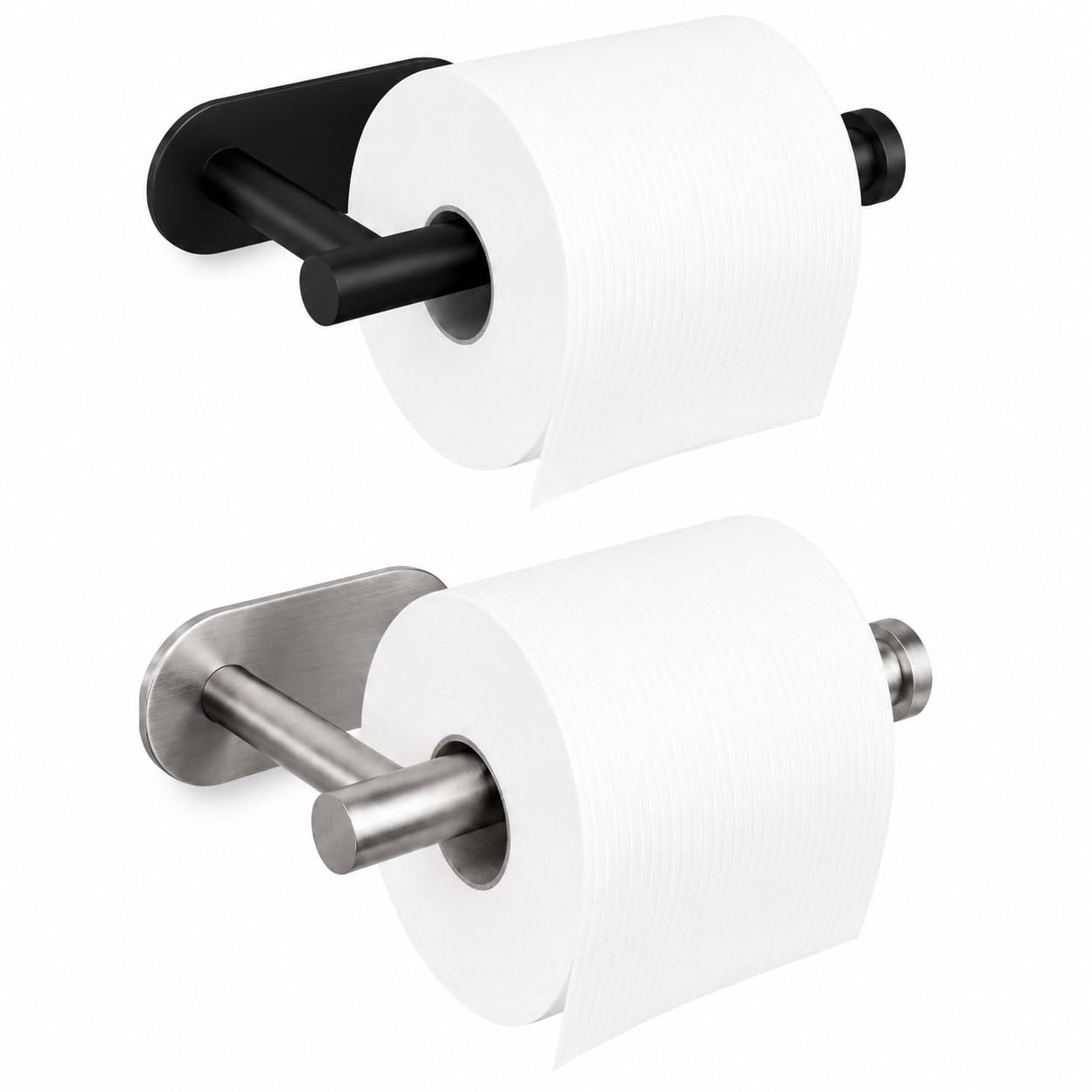 Kit 2 Porta Papel Higiênico Adesivo de Parede, 1 Preto e 1 Prata, Suporte sem Furo para