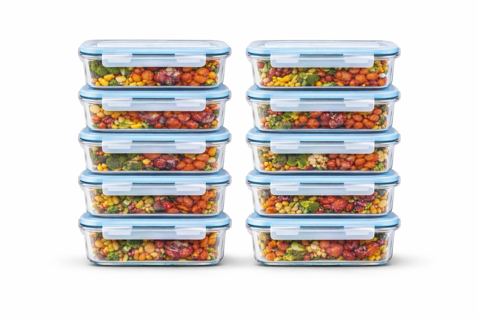 Kit 10 Potes de 640ml com Tampa – Marmitas, Pote de Vidro Retangular