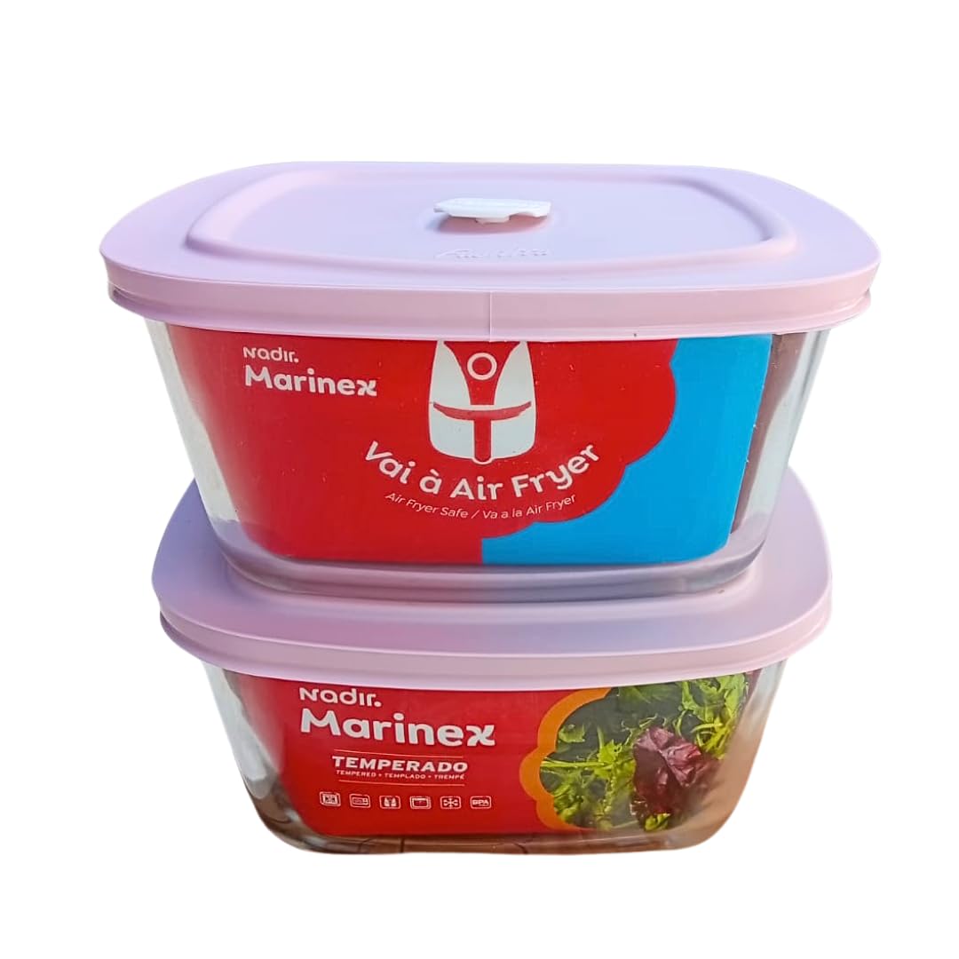 Kit 2 Tigelas Quadradas 2L Marinex Facilita Pote De Vidro Temperado Com Tampa Plástica