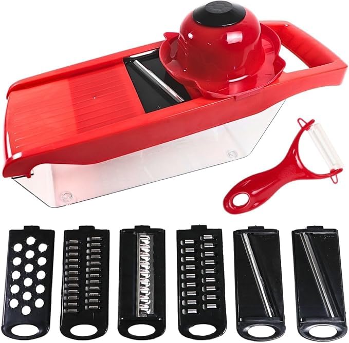 Cortador Fatiador e Ralador de Legumes 6 em 1 Profissional com Lâminas Inox Protetor e