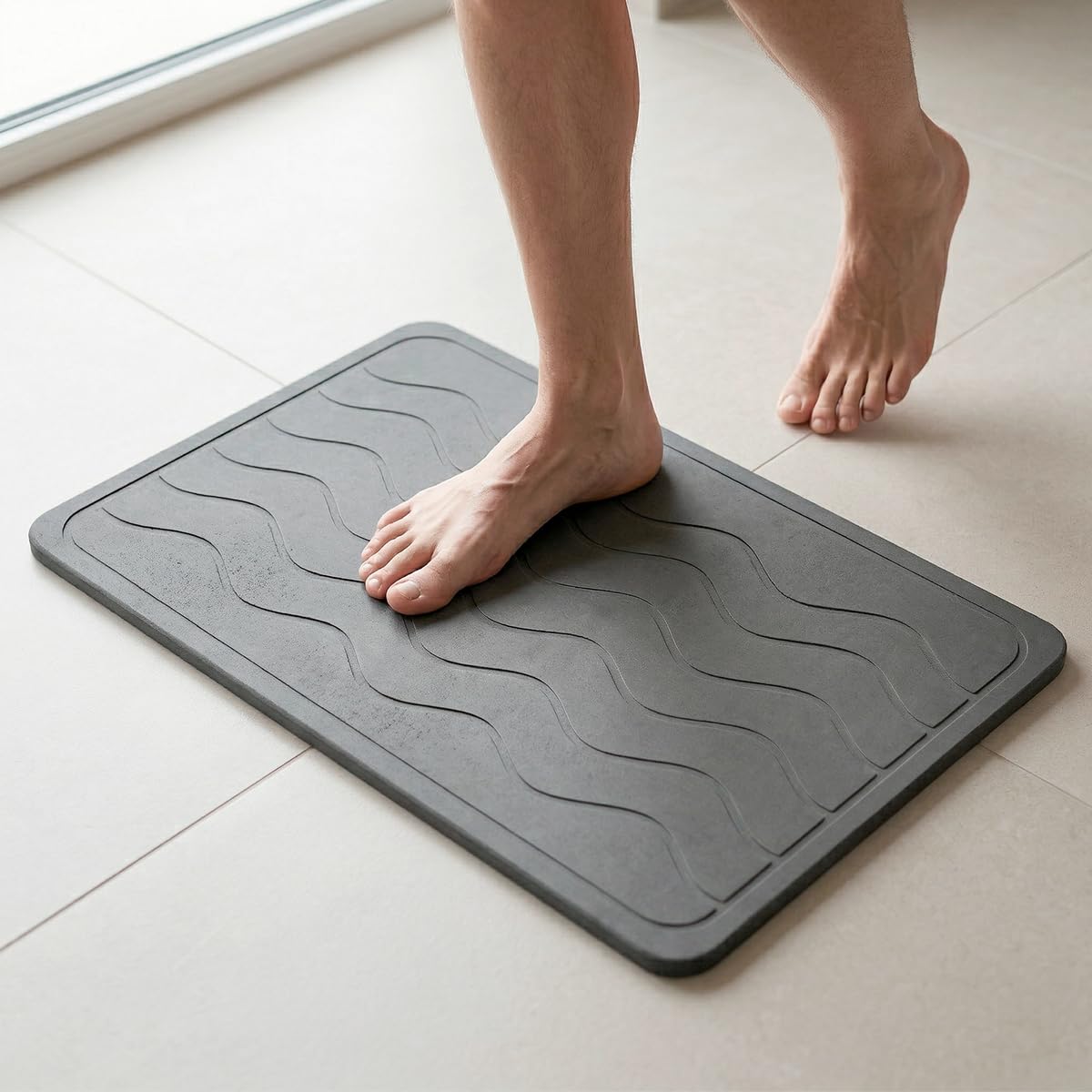 Decolab Tapete Pedra Diatomita para Banheiro, Cinza, 1 Peça | Ultra Absorvente, Base