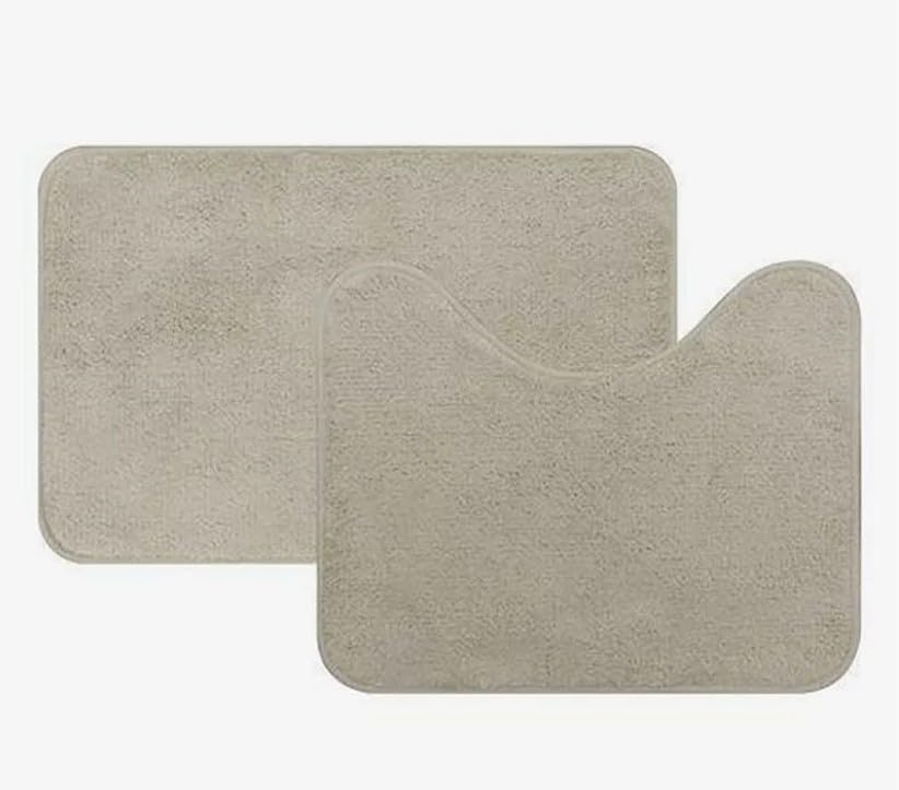 Conjunto de Tapetes para Banheiro Bege Microfibra 58x38 e 50x40C – Antiderrapante, Macio