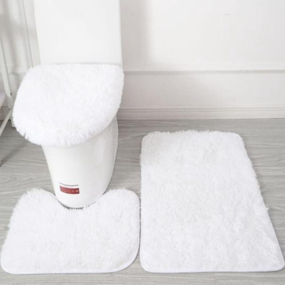 Jogo de Banheiro 3 Peças Peludo Antiderrapante - Kit Tapete Banheiro 3 Peças - Tapete