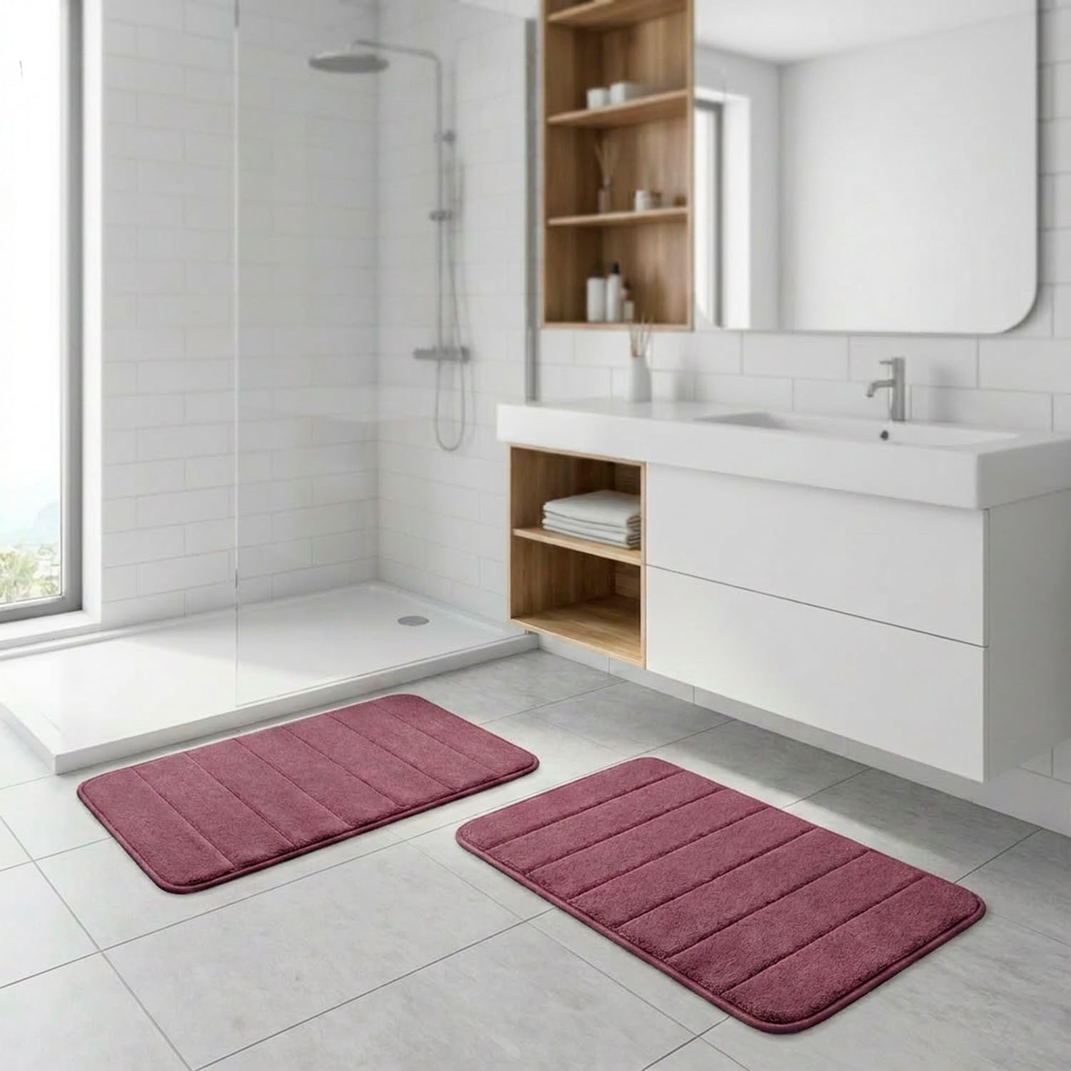 Jogo 2 Tapetes Banheiro Soft Macio Antiderrapante Alta Absorção (Rosa Antigo)