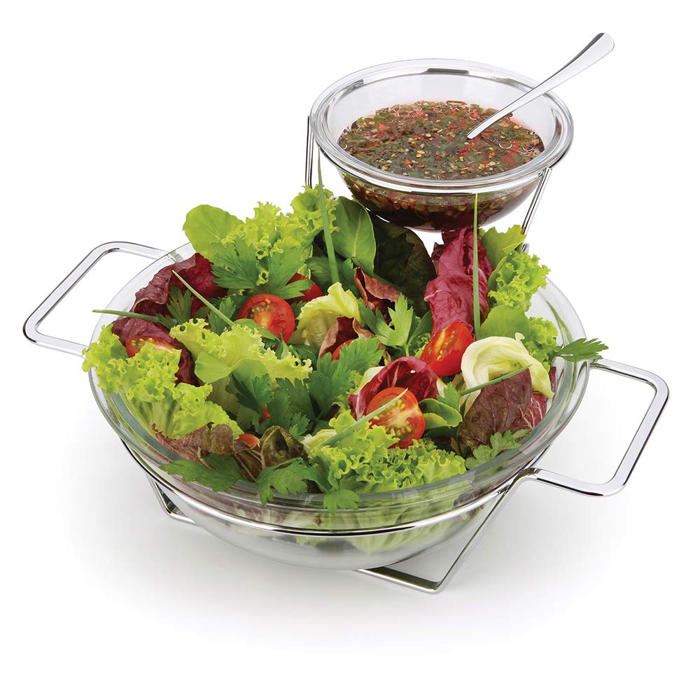 Conjunto Saladeira com Molheira Vidro Inox Andrea Forma 5Pçs