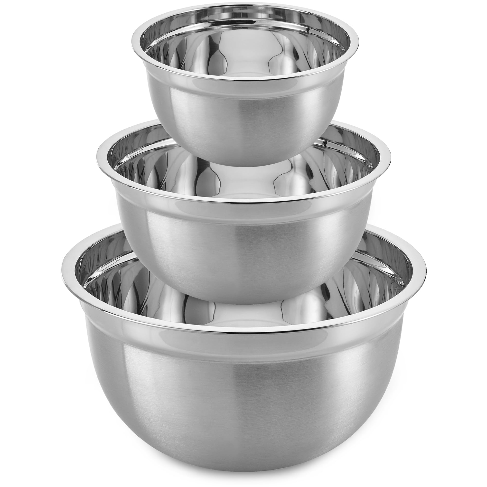 Conjunto de Tigelas de Inox Bowls 3 Peças Saladeira Aço Inox 28cm 24cm 18cm
