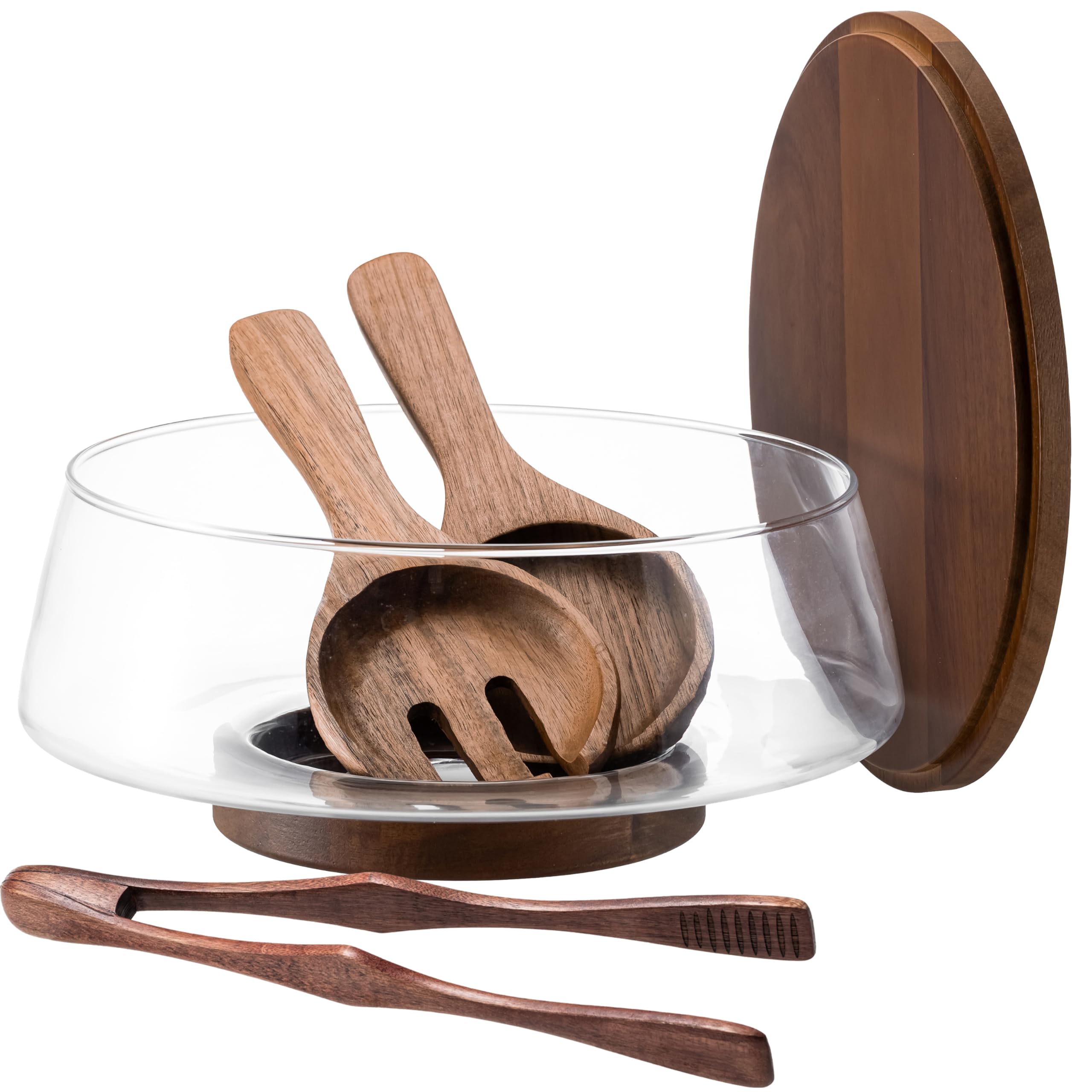 Conjunto de tigela de salada de vidro extragrande, tigela de mistura de 4,8 litros com