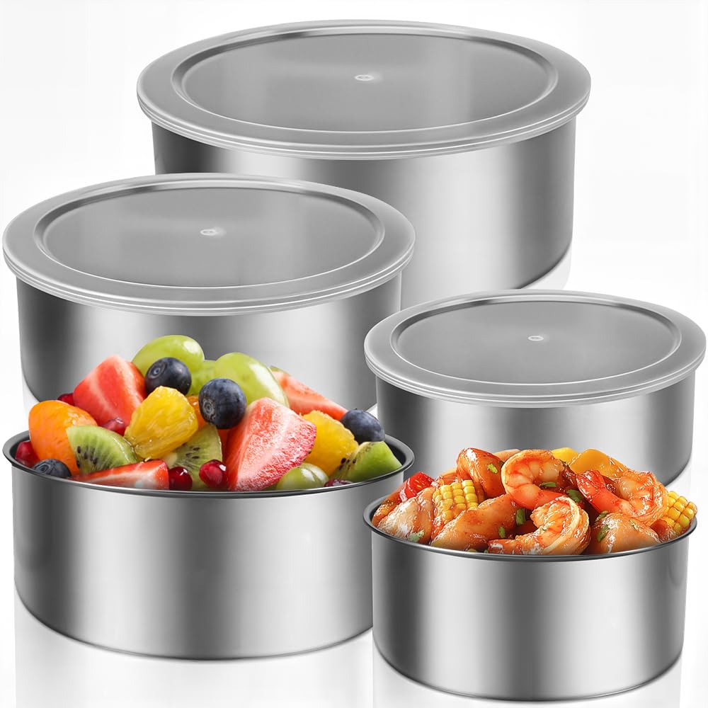 5 Peças, Bowl Inox, Tigela Inox, Saladeira com Tampa, Últimas Tigelas de Cozinha, Tigela