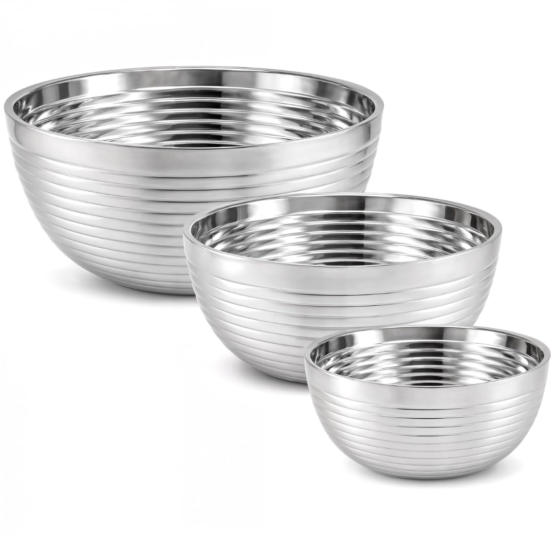 Kit 3 Bowls Tigelas Em Aço Inox Redondo Bacia Vasilha Saladeira Para Preparo E Serviço De