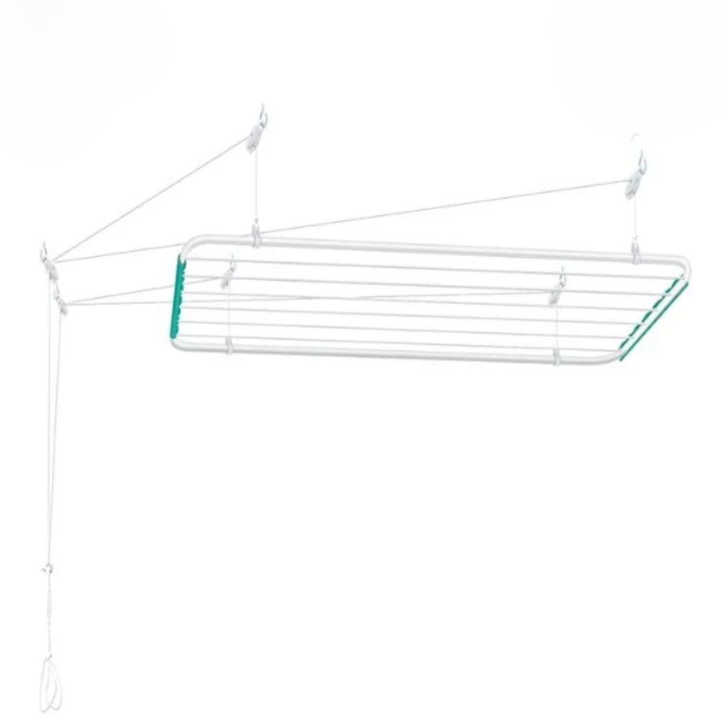 Varal de Teto Aço Branco 1,20m x 0,56cm 11kg -Adequado para lavanderias e secagem de