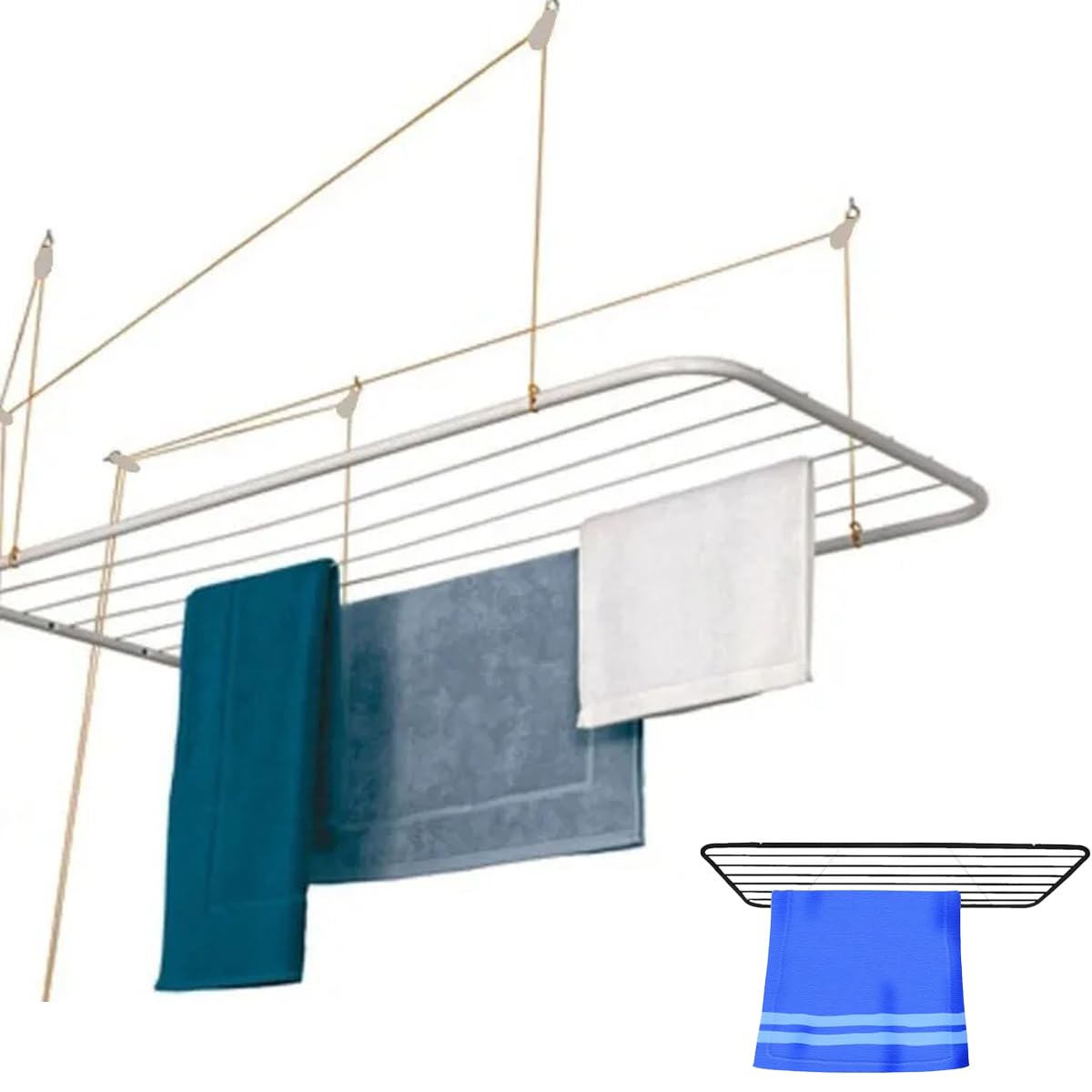 Varal de Teto Aço 90cm x 56cm 13kg Resistente Branco ou Preto Com Kit Instalação