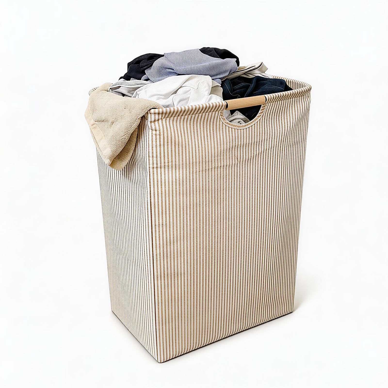 Cesto de Roupa Suja Grande, 54L, Bambu, Dobrável, Impermeável e Autoportante para