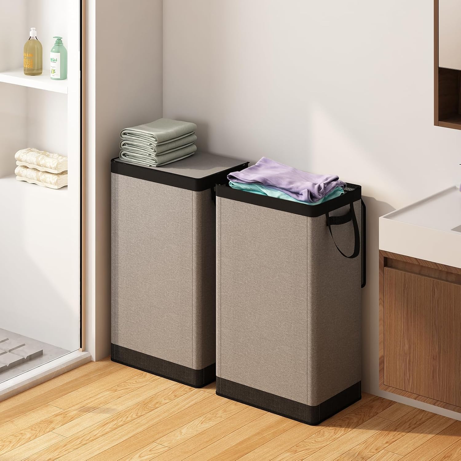 Cesto de Roupa Suja com Tampa, Cesto de Roupa Suja Grande com Saco Removível com Alça,