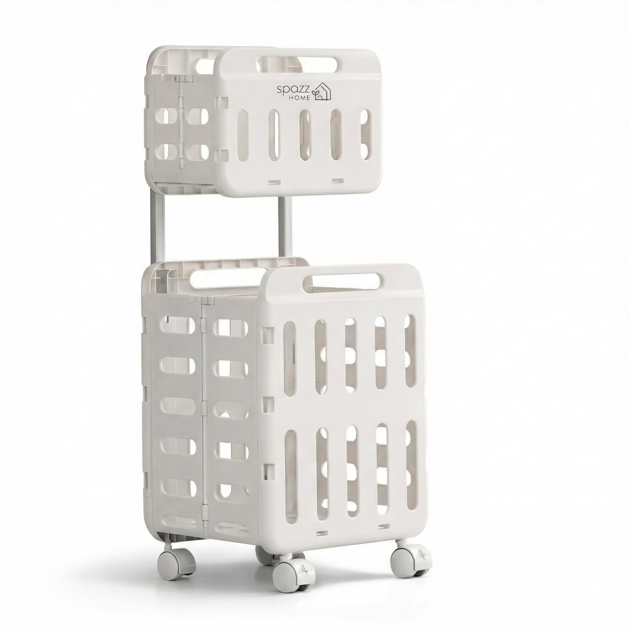Cesto de Roupa Suja Duplo com Rodas – Grande Capacidade ~70L, Dobrável, Organizador de