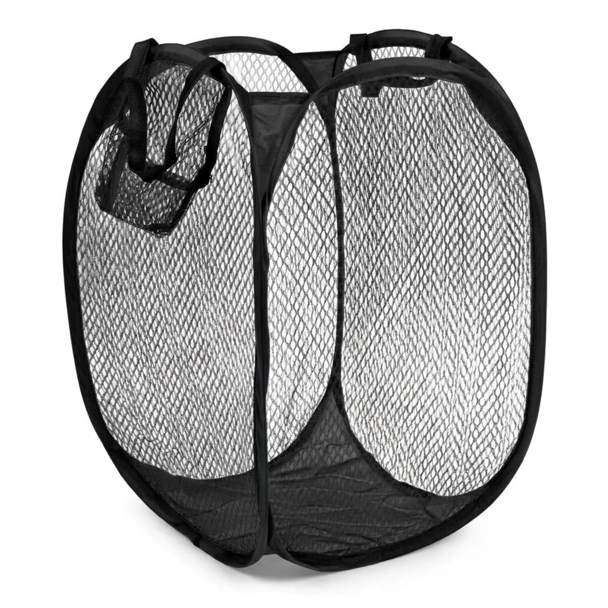 Cesto de Roupa Suja Dobrável Telado Multiuso Pop Up, Preto, 29x50cm | Malha Respirável