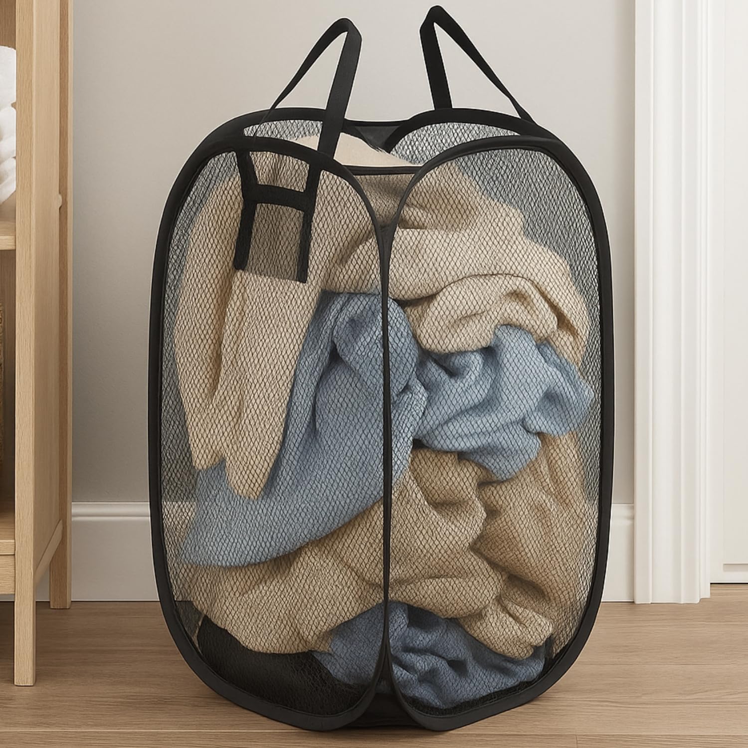 Cesto de Roupa Suja Dobrável 112L Organizador Multiuso em Tela Ventilada com Alças