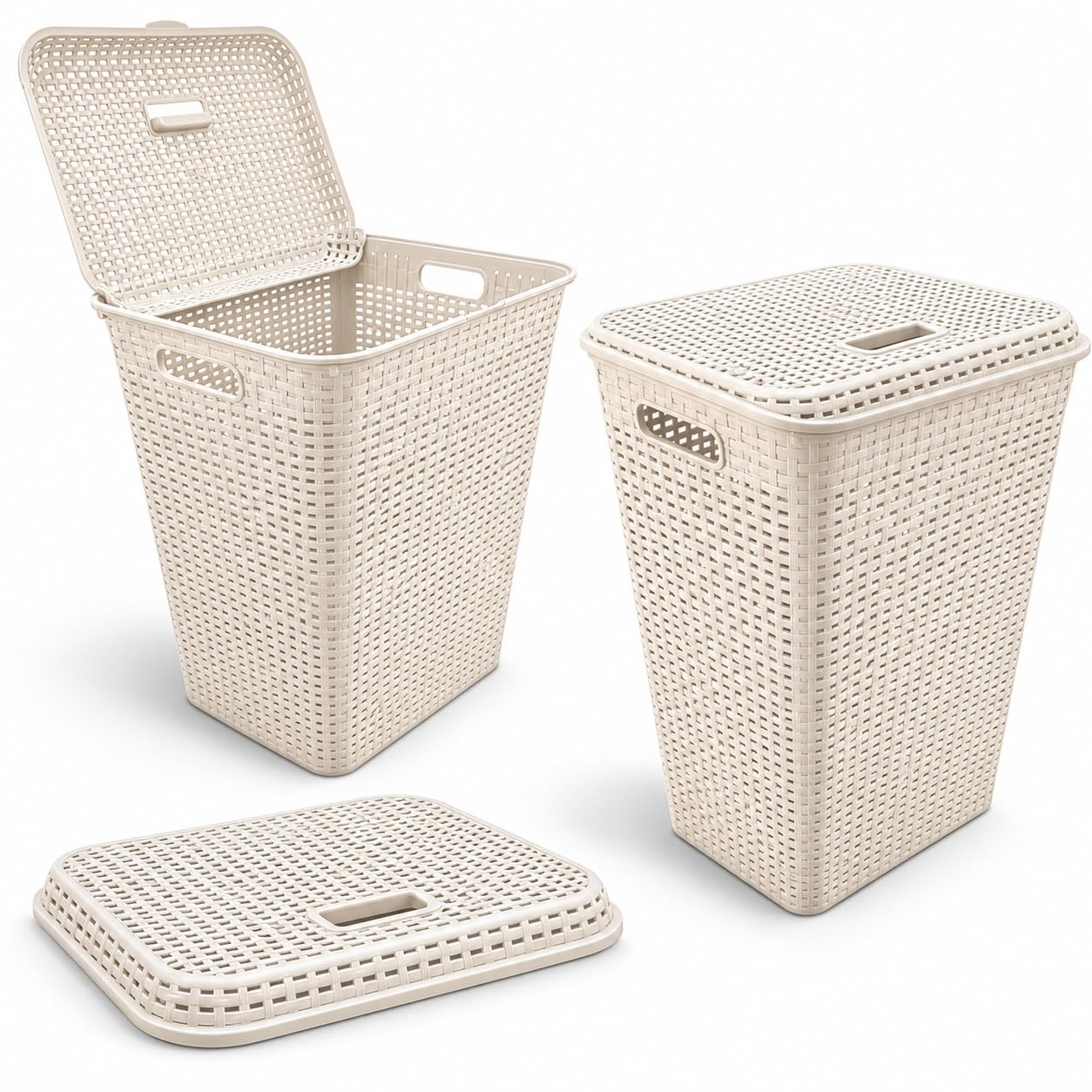 Cesto de Roupa Suja 72L Branco Grande Com Tampa Organizador Lavanderia Banheiro Plástico