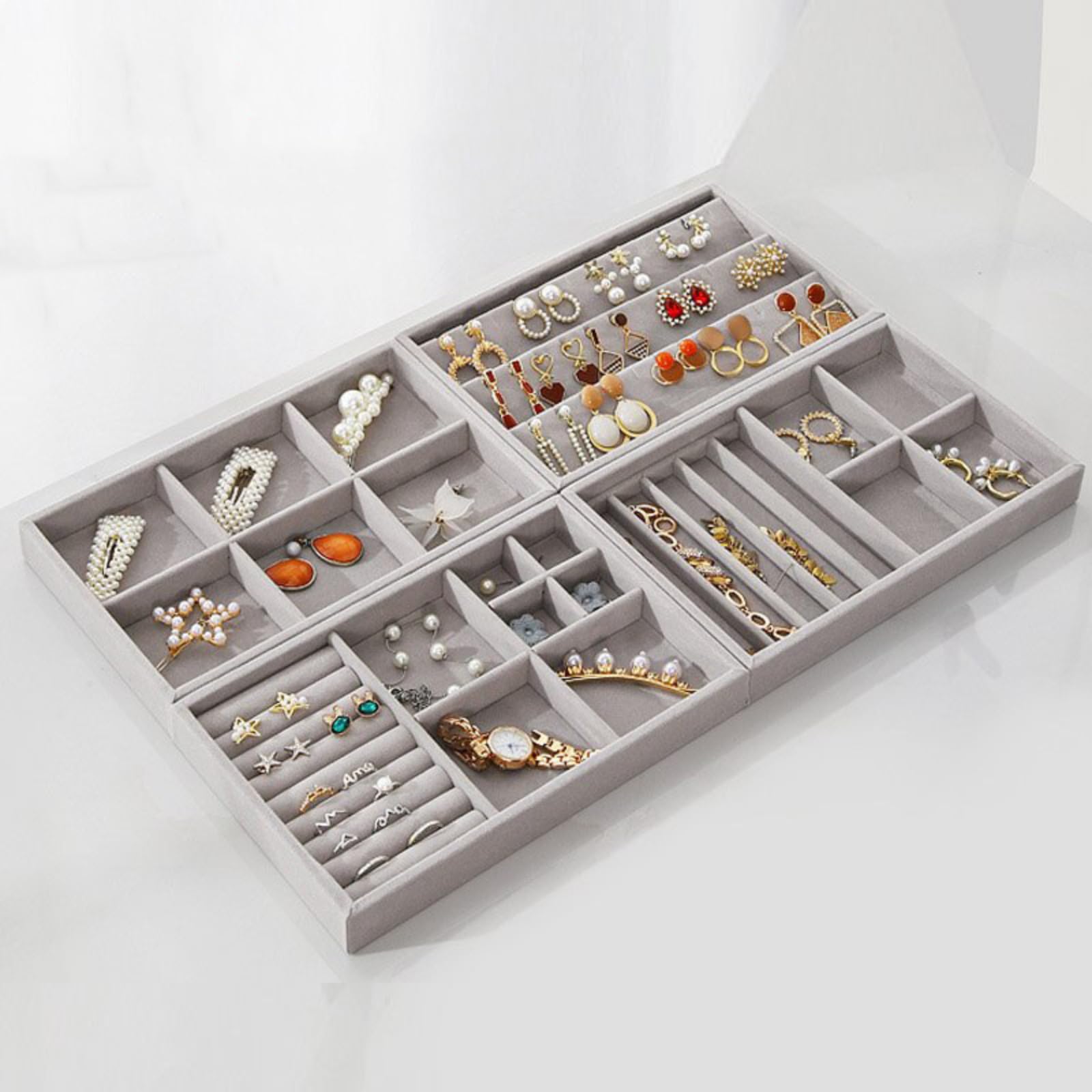 Kit 3 Bandejas Porta Joias Veludo Luxo Bandeja Organizadora de Bijuterias Anel Pulseirad
