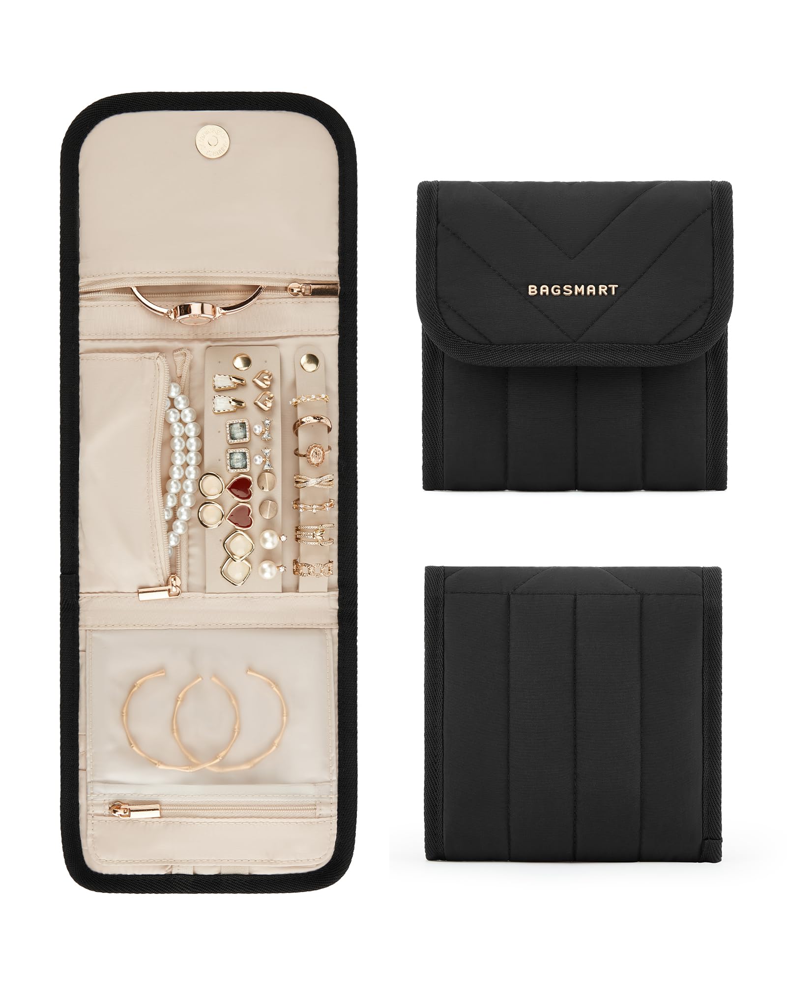 BAGSMART Estojo organizador de joias de viagem, estojo dobrável para colares, brincos,