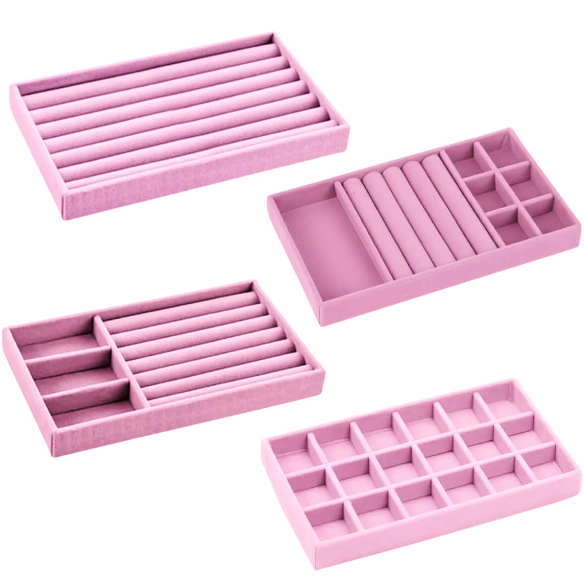 Kit 4 Bandejas Porta Joias Empilháveis em Veludo – Organizador Multiuso para Closet,