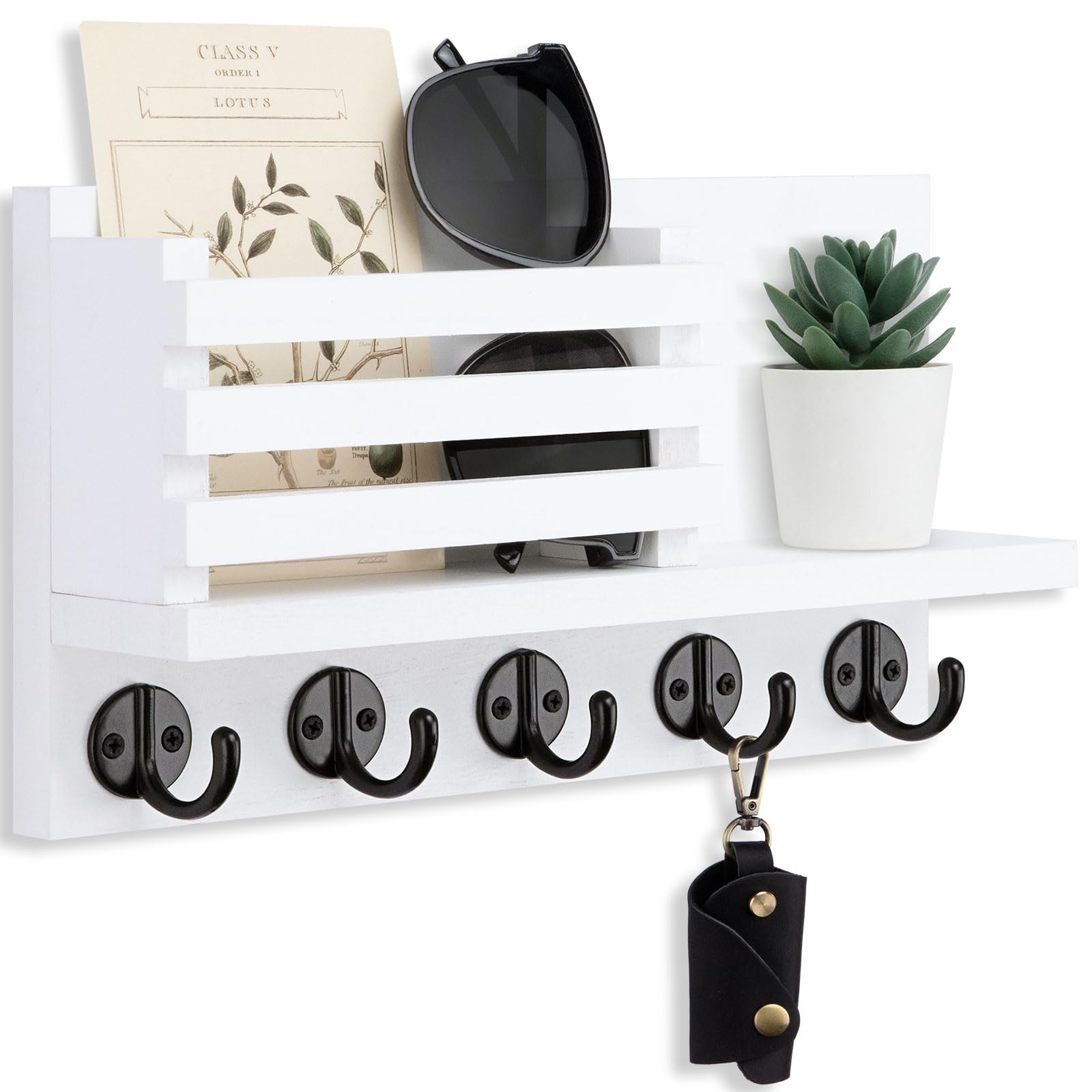 Lwenki Porta-chaves para parede – Suporte de correio decorativo de madeira e prateleira