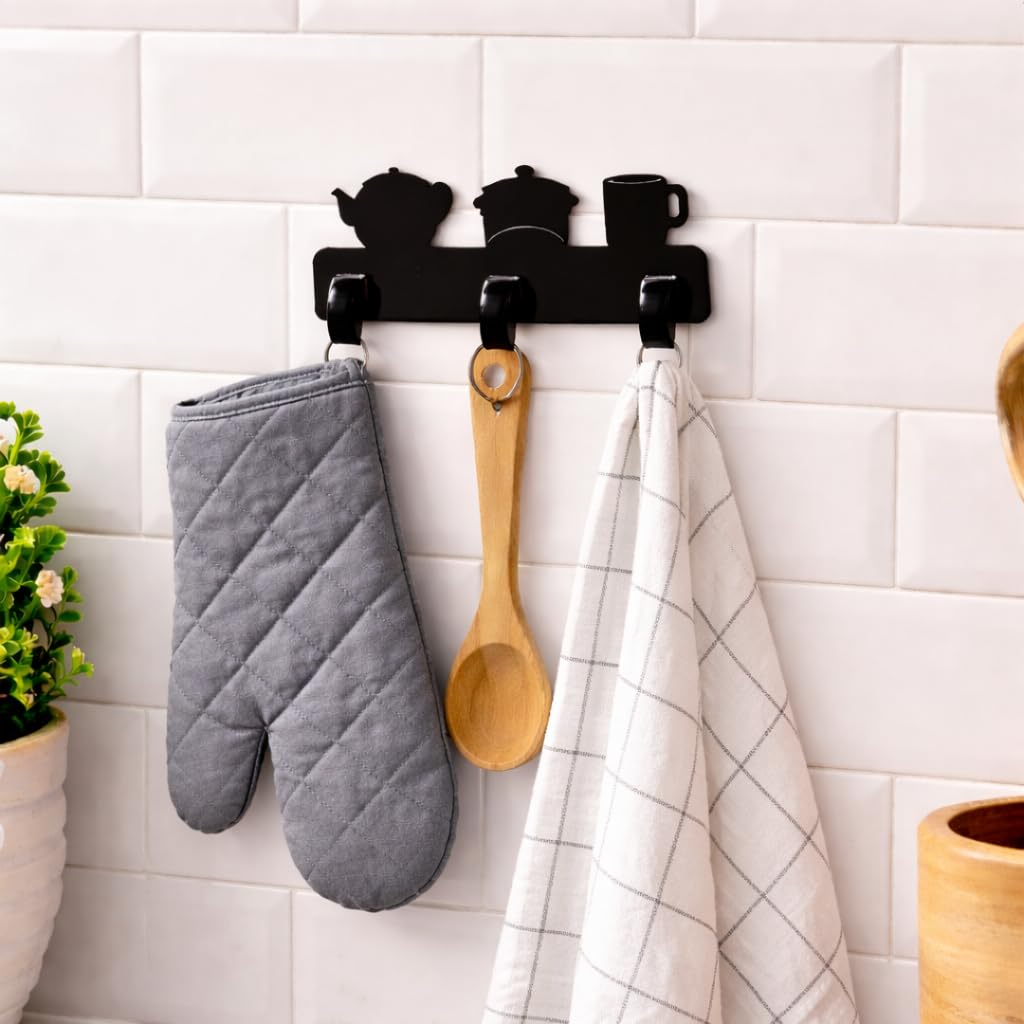 Gancho Multiuso em Metal Preto – Organizador de Utilidades com Design de Panelas para