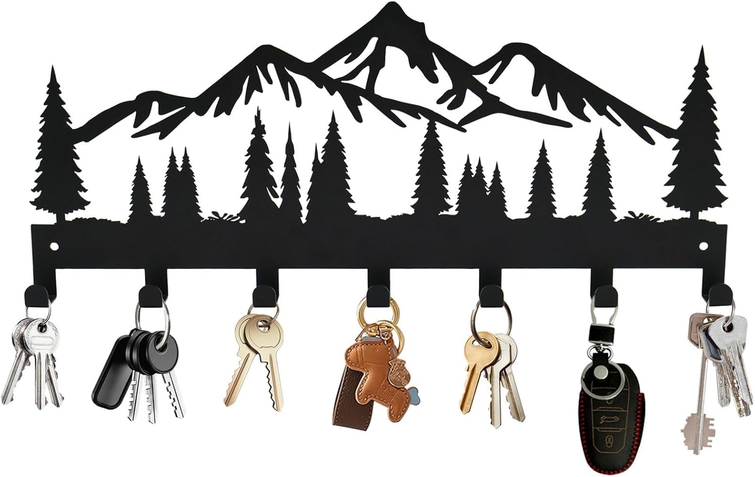 Chaveiro De Parede Rústico 30x13Cm Design Montanha Com 7 Ganchos Em | Rustic Wall Decor,